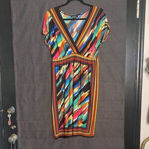 AGB Multi-colored V-neck  midi dress, size 10